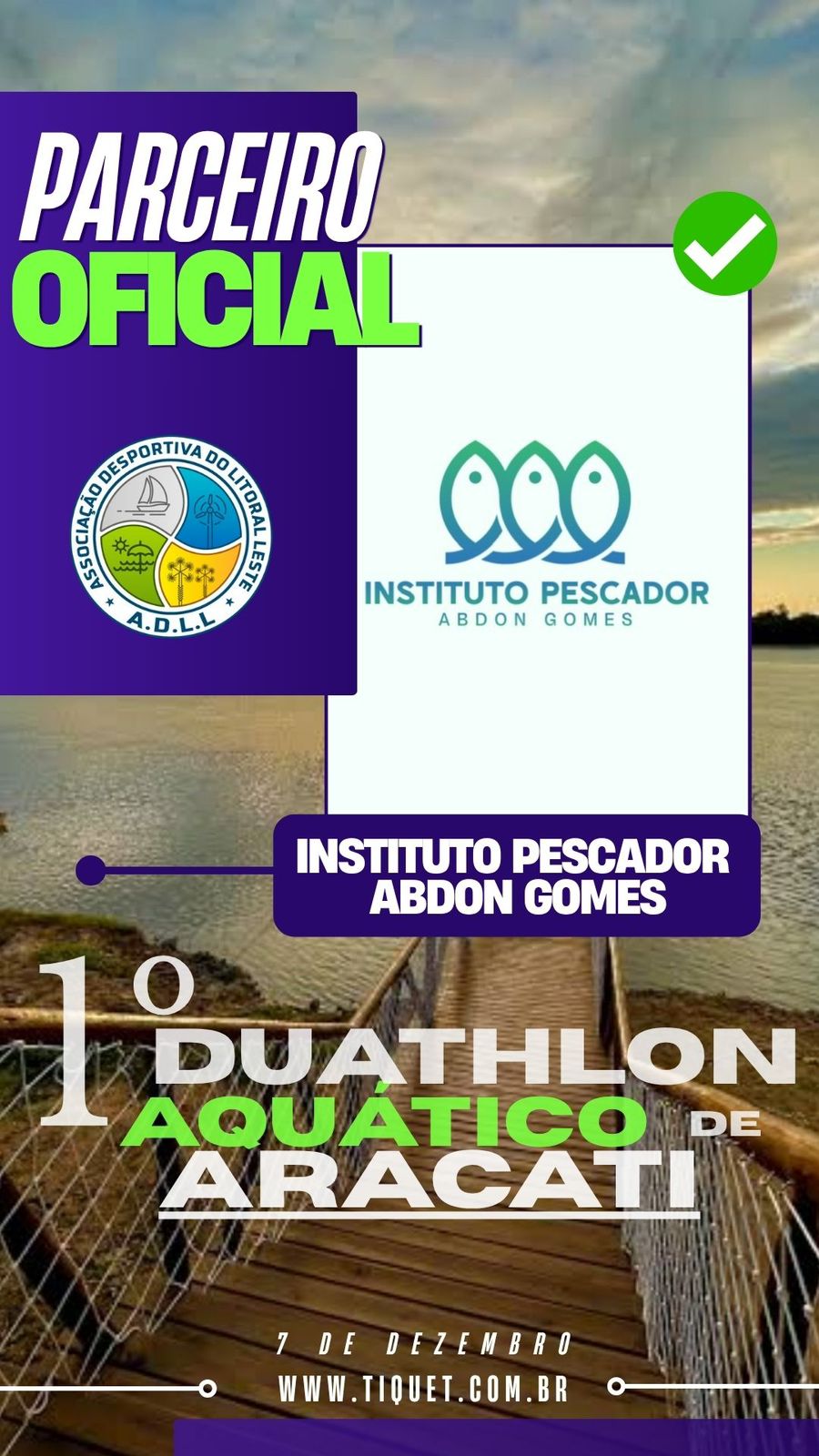 Cartaz da parceria do Instituto Pescador Abdon Gomes da Silva para a realização do 1° Duathlon Aquático de Aracati.